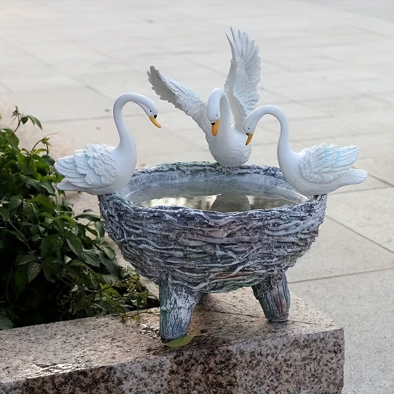 Swan Resin Flower Pot with Rattan Accent