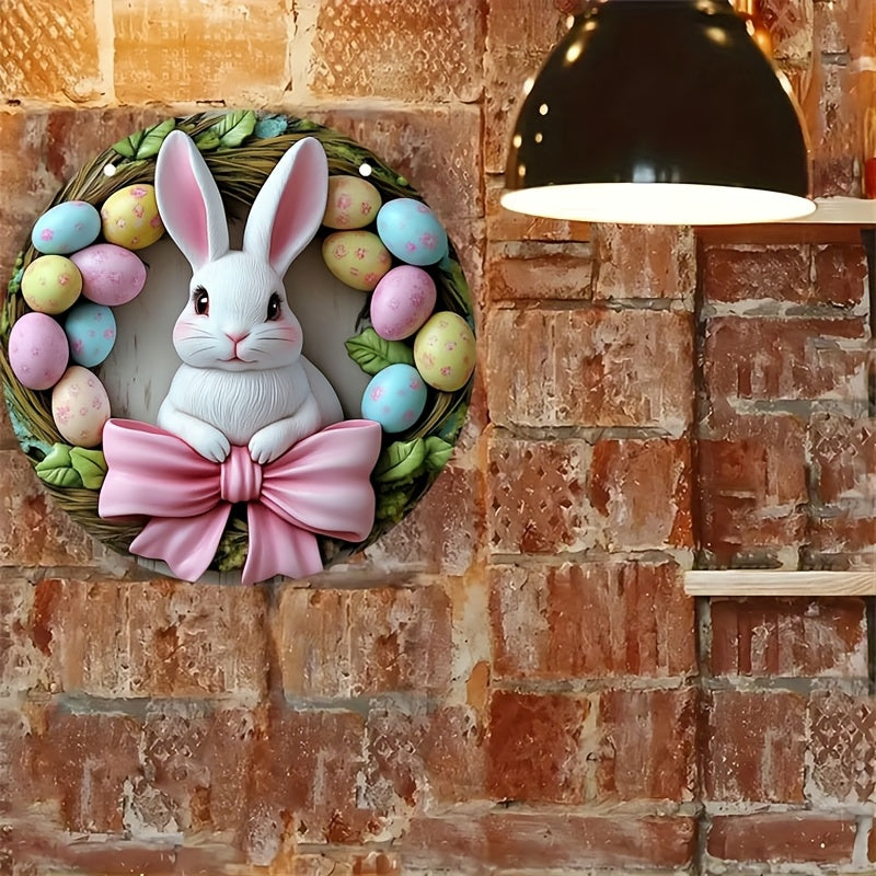 Pink Bunny & Egg Easter Wreath Wooden Decor