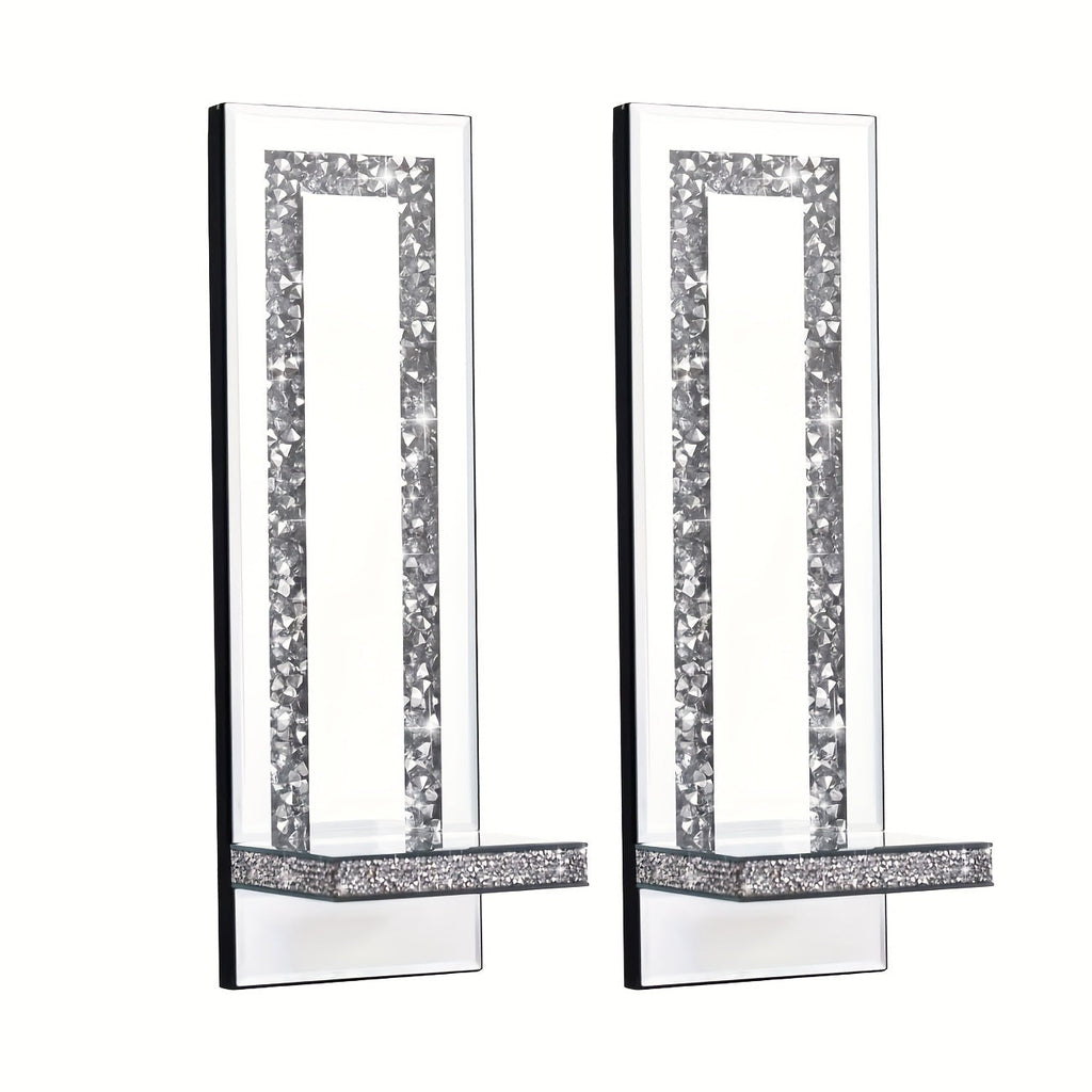 Wall Mirror Candle Holder Set with Silver Diamonds