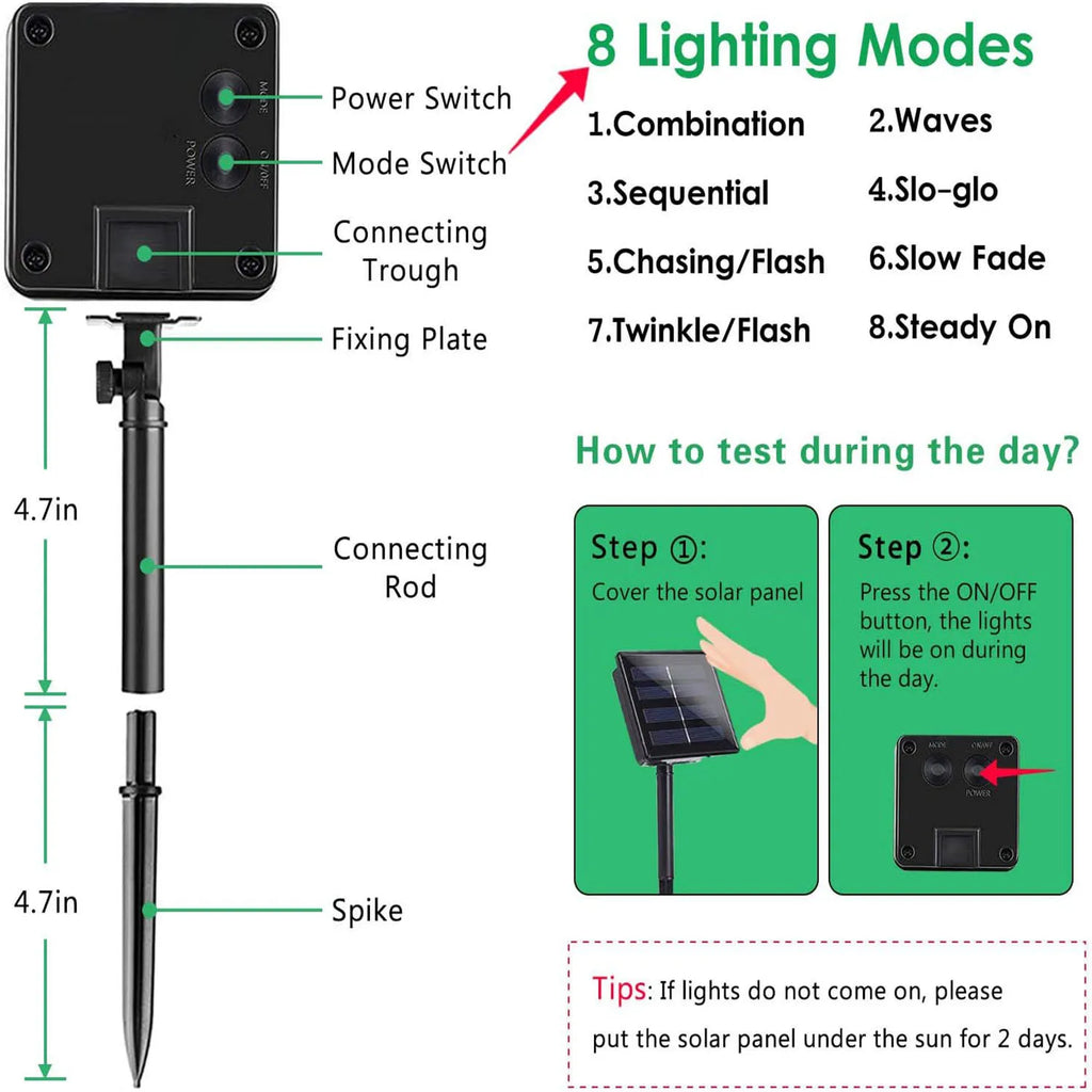 Solar Christmas Lights Outdoor Waterproof String 8 Modes