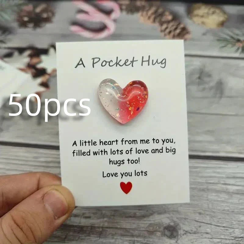 50Pcs Heart Pocket Hugs With Encouragement Card