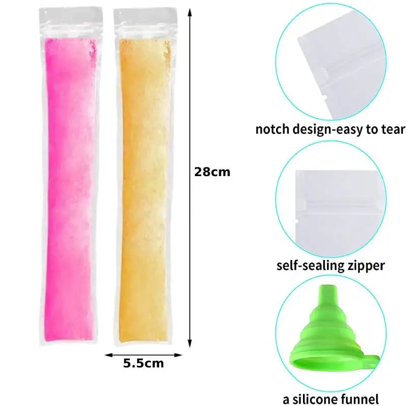 100Pcs Disposable Ice Pop Mold Bags With Funnel