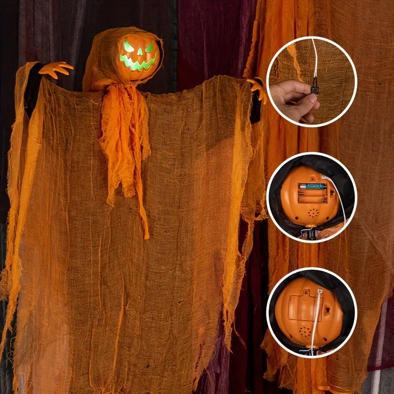 Pumpkin Hanging with Green Light & Sound