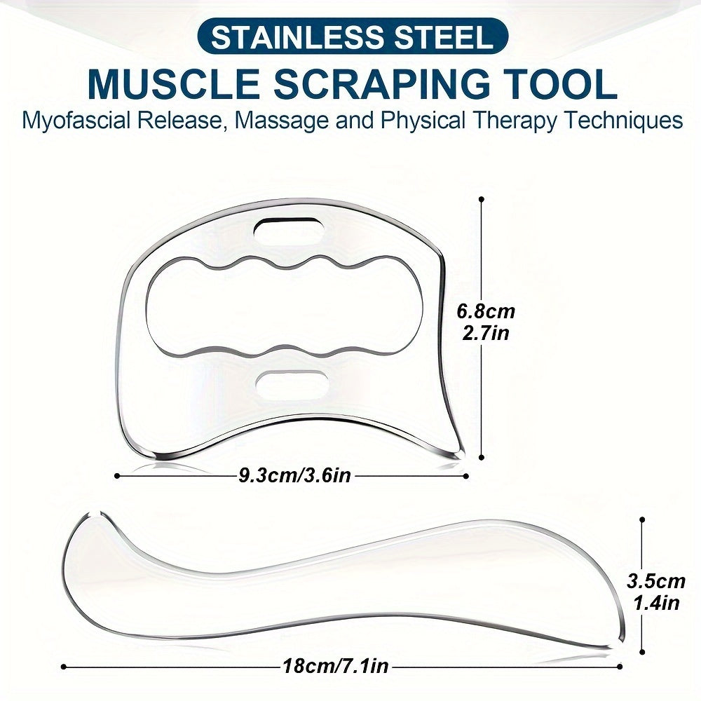 2Pcs Stainless Steel Gua Sha Massage Tool Set(Silver)
