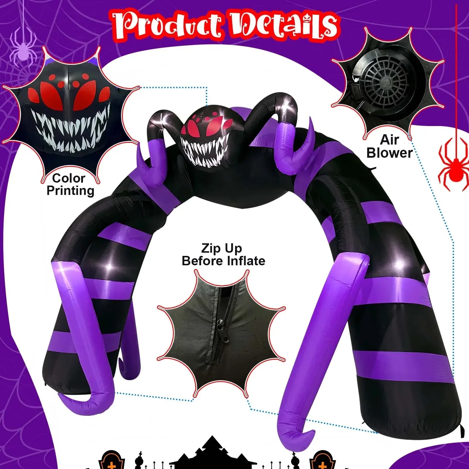 Halloween Spider Arch Inflatable With Led Lights