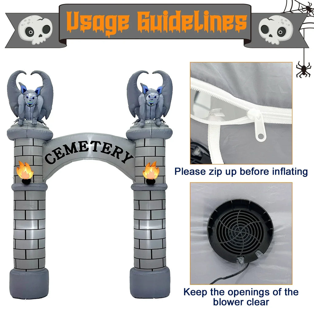 10Ft Halloween Castle Inflatable Archway With Led Lights