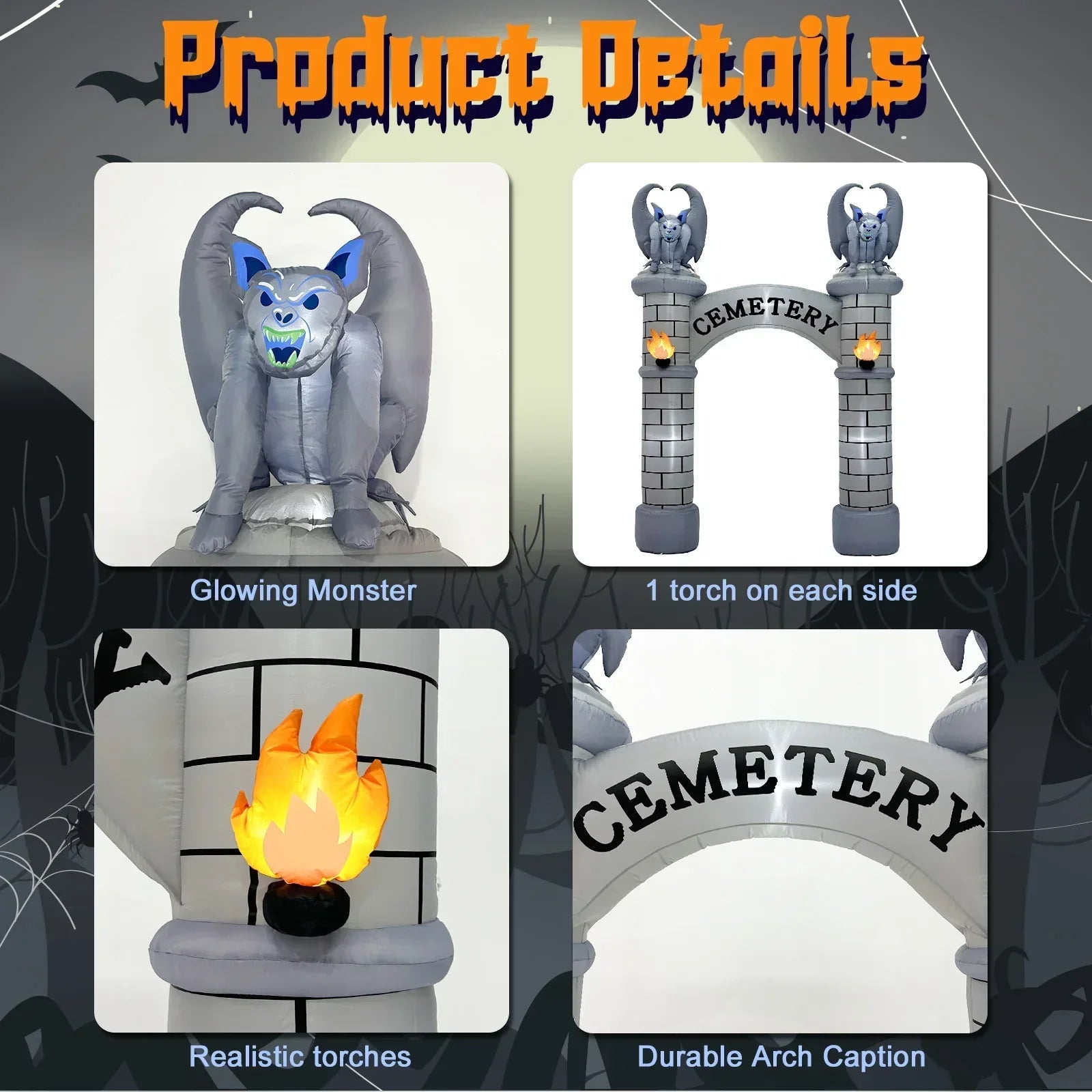 10Ft Halloween Castle Inflatable Archway With Led Lights