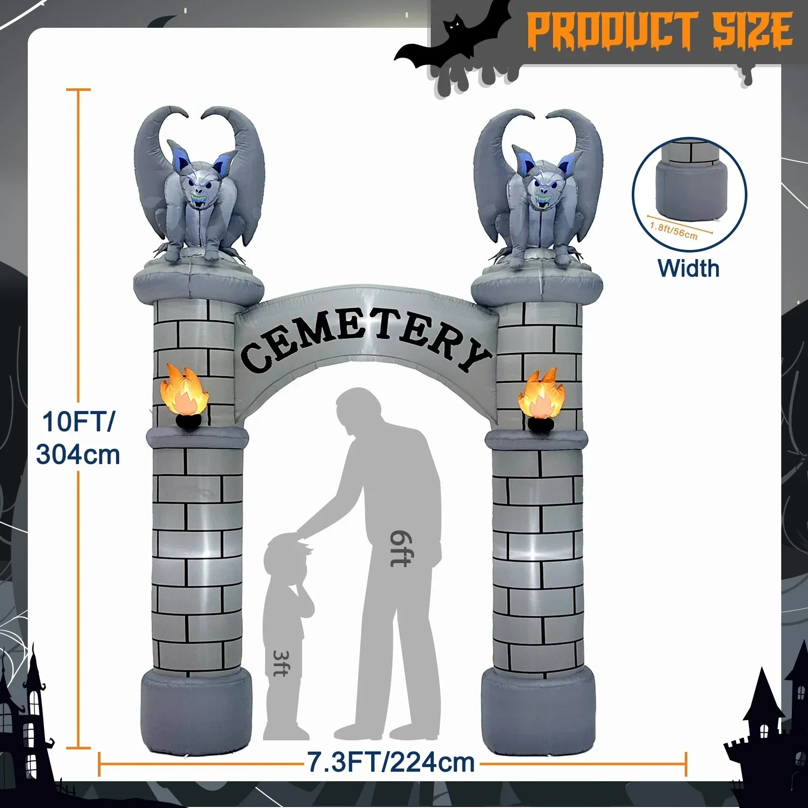 10Ft Halloween Castle Inflatable Archway With Led Lights