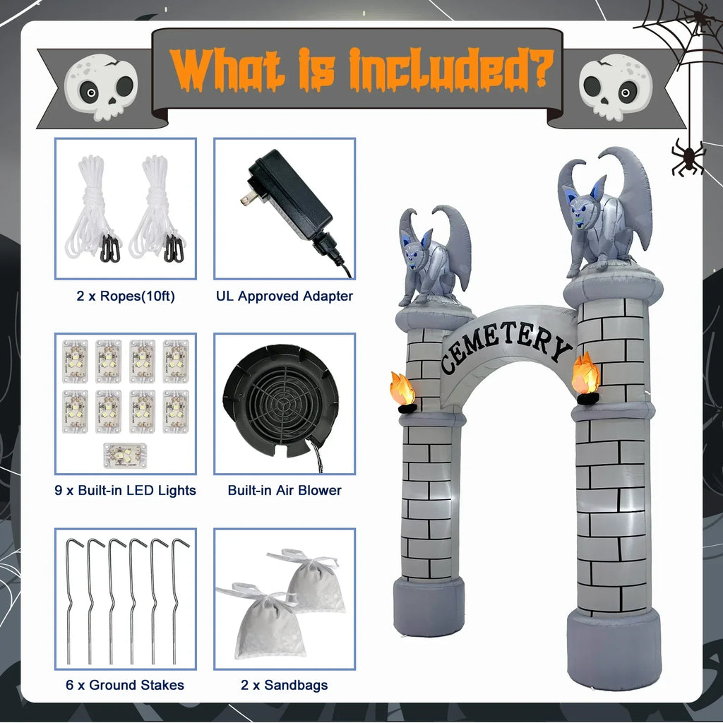 10Ft Halloween Castle Inflatable Archway With Led Lights