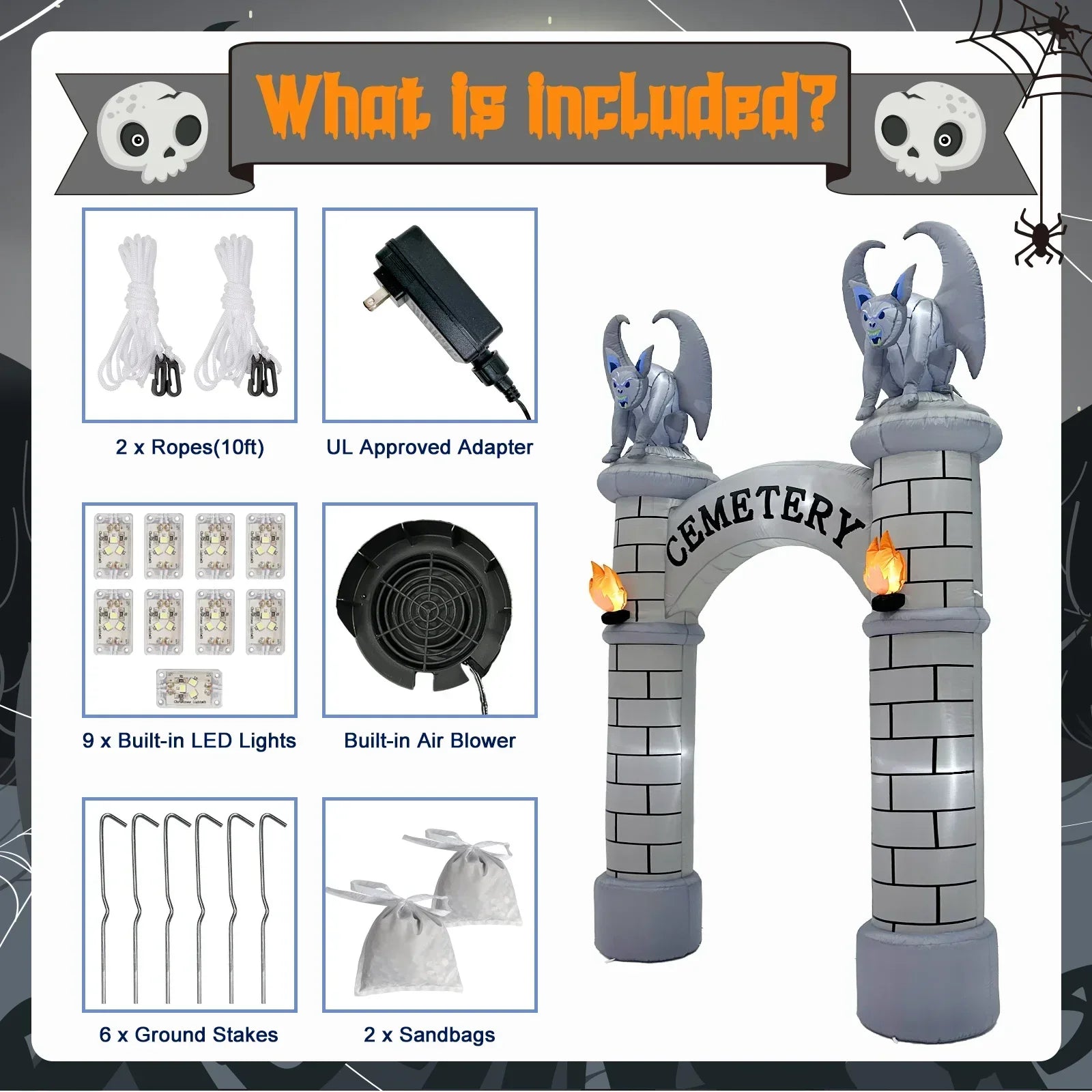 10Ft Halloween Castle Inflatable Archway With Led Lights