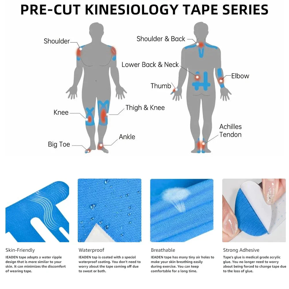 10Pcs Waterproof & Elastic Kinesiology Knee Tape Blue