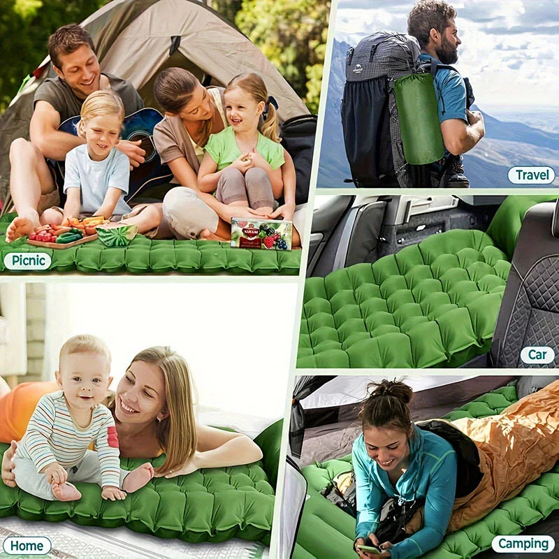 Ultra-Thick Inflatable Sleeping Pad With Headrest