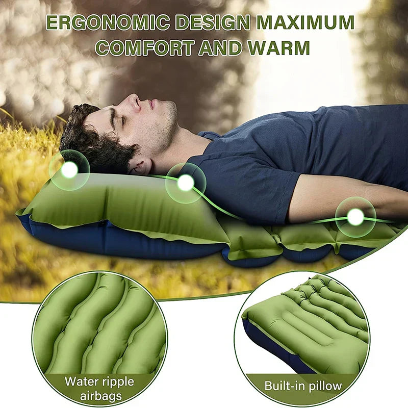 Ultra-Thick Inflatable Sleeping Pad With Headrest