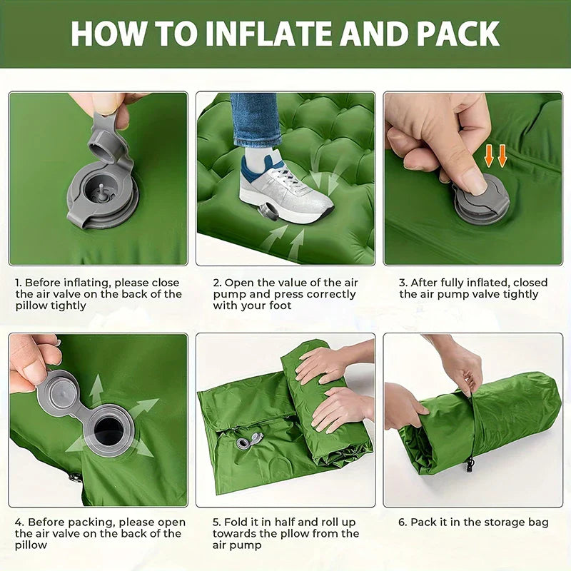 Ultra-Thick Inflatable Sleeping Pad With Headrest