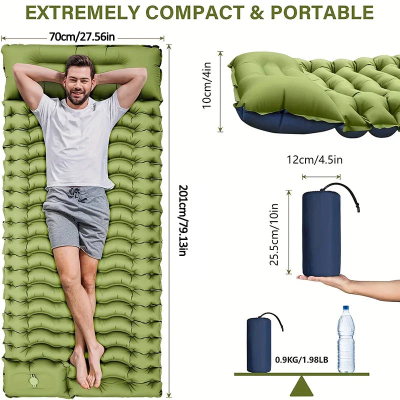 Ultra-Thick Inflatable Sleeping Pad With Headrest