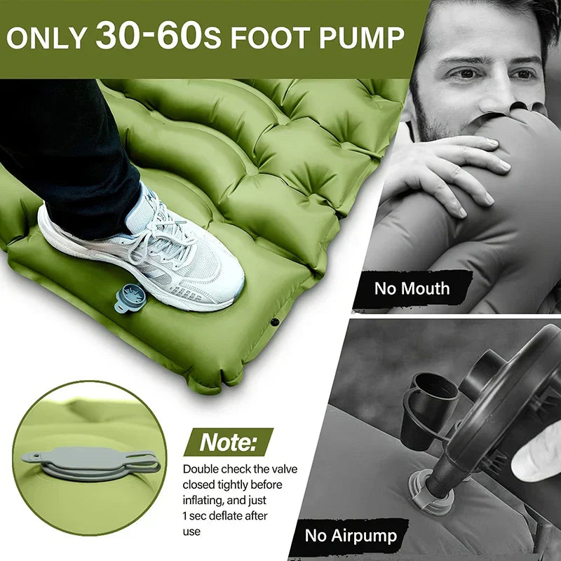 Ultra-Thick Inflatable Sleeping Pad With Headrest