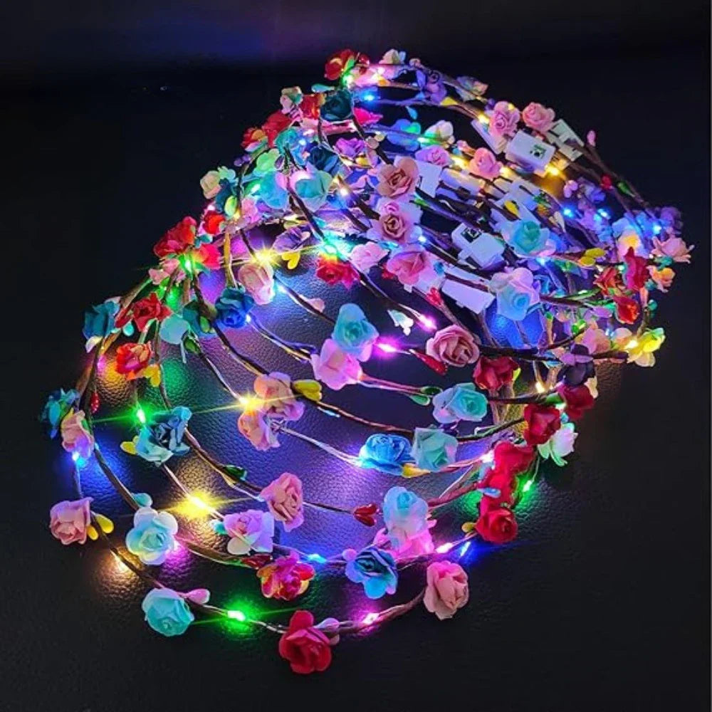 Led Floral Wreath Crown Light Up Flower Headbands (10 Pcs)