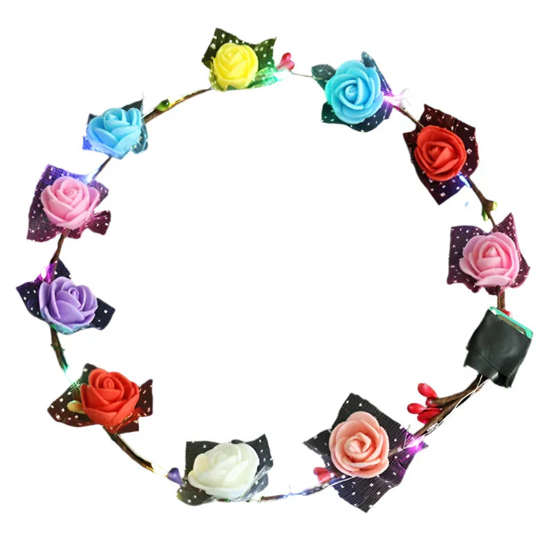 Led Floral Wreath Crown Light Up Flower Headbands (10 Pcs)