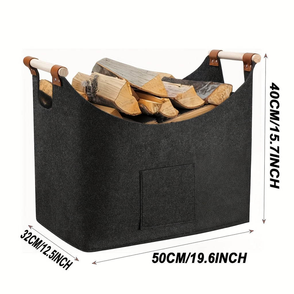 Wooden Firewood Basket with Blanket