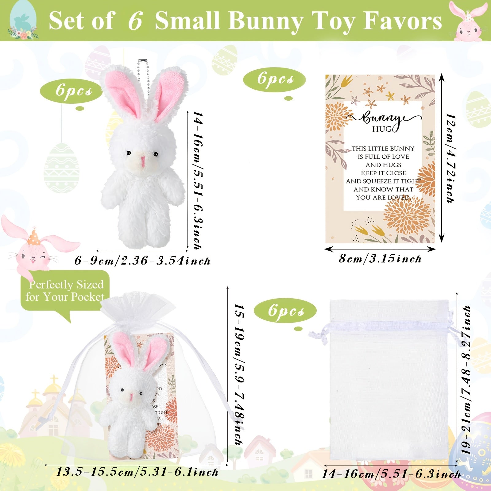 6-Pack Mini White Bunny Gifts With Hug Cards