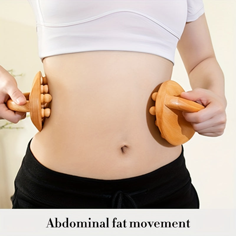 2Pcs 12-Beads Gua Sha Massage Stick – Carbonized Solid Wood(Brown)