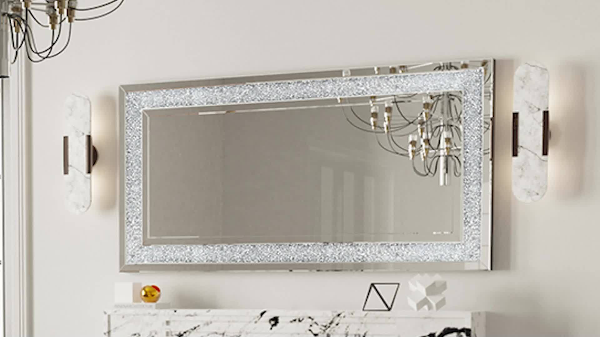 Extra Large Crushed Crystal Silver Vanity Wall Mirror (120cm)
