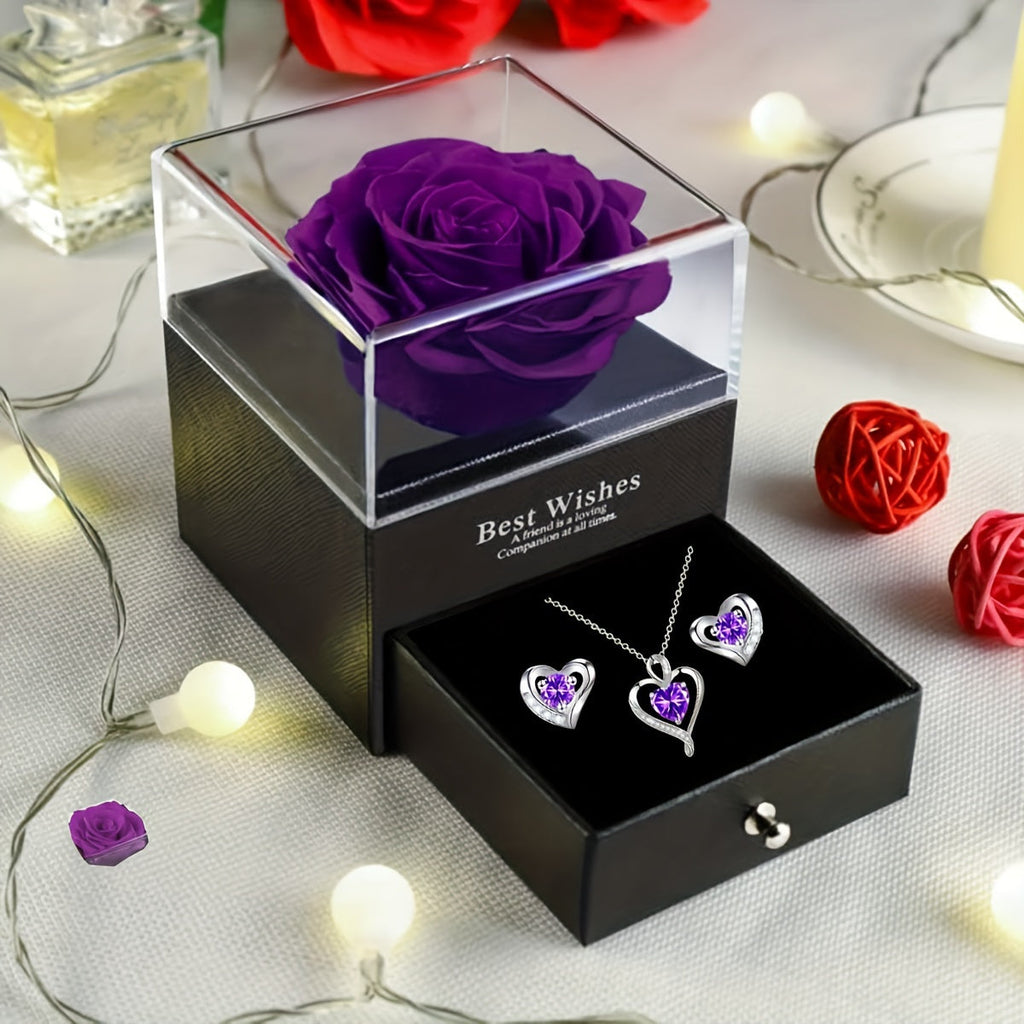 Elegant Heart-Shaped Jewelry Set With Purple Gemstones