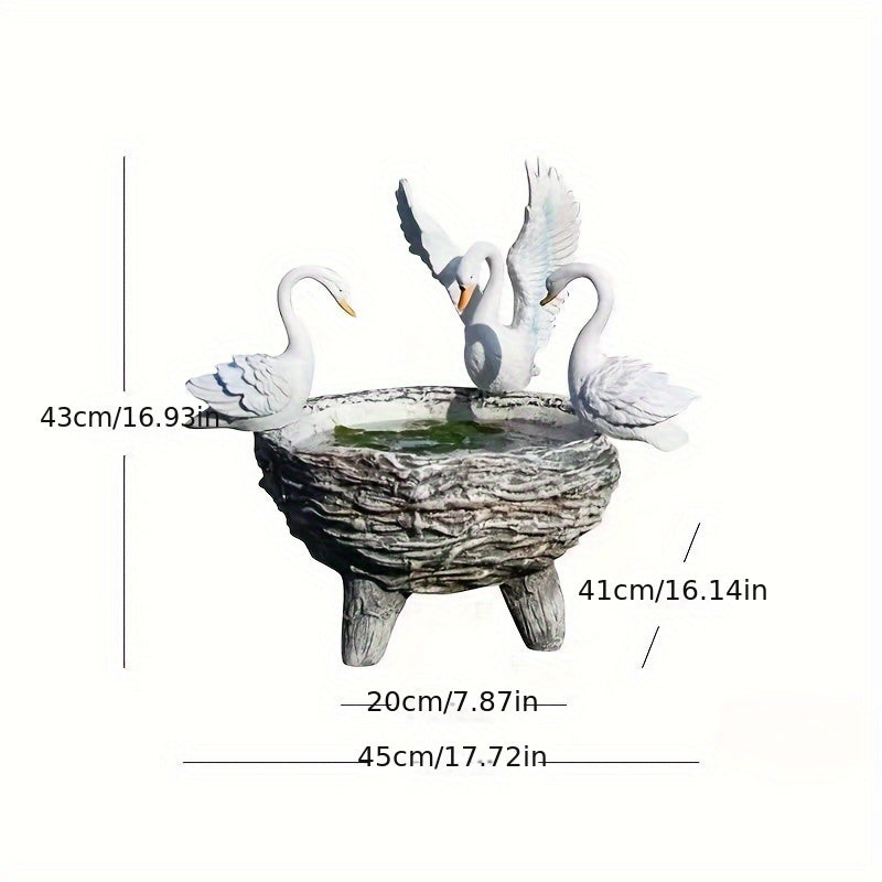 Swan Resin Flower Pot with Rattan Accent