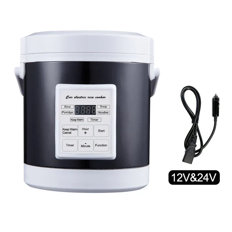 12V/24V Mini Car Rice Cooker 1.6L Portable Grey