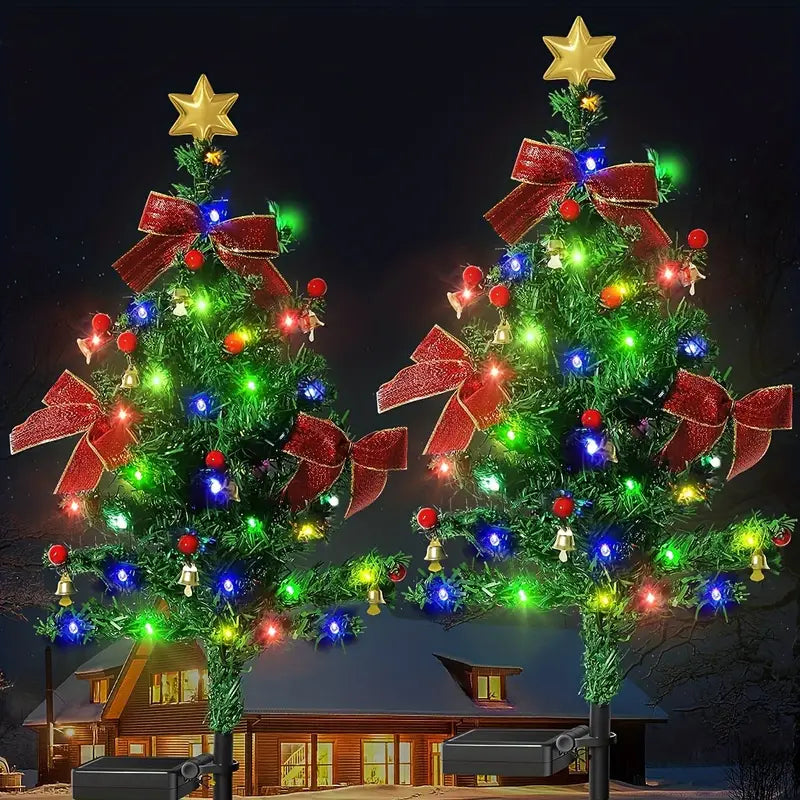 2PCS Solar Bow Lights - Waterproof Outdoor Christmas Tree Decorations for Yard, Garden, and Holiday Atmosphere - Elegant Landscape Lighting