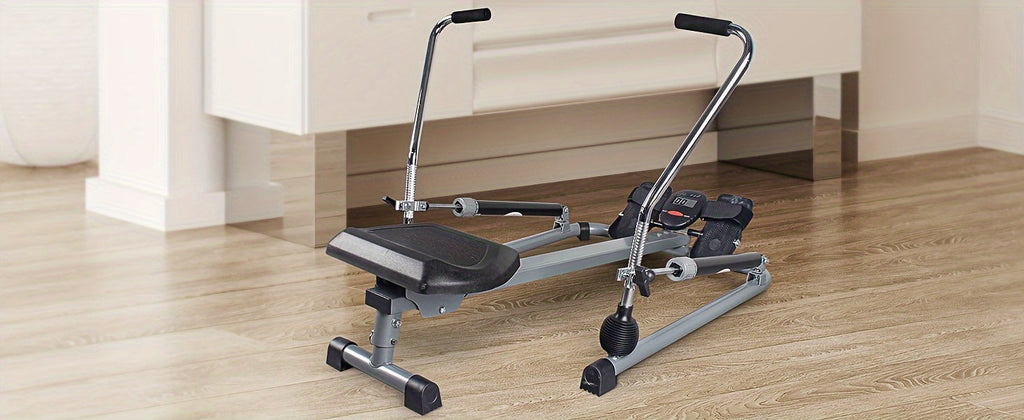 Foldable Rowing Machine With Lcd Monitor - Fitness Trainer(Grey)