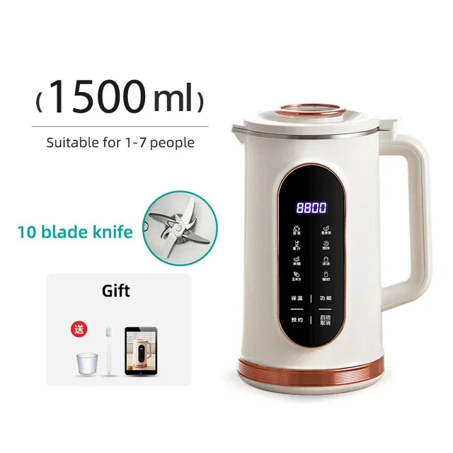 1500Ml Soy Milk Juicer Blender With 10-Leaf Blade