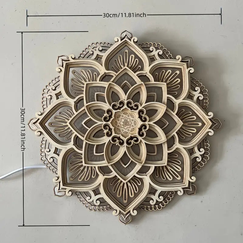 Lotus Mandala Yoga Room Night Light - LED Multi-Layer Wooden Creative Atmosphere Light