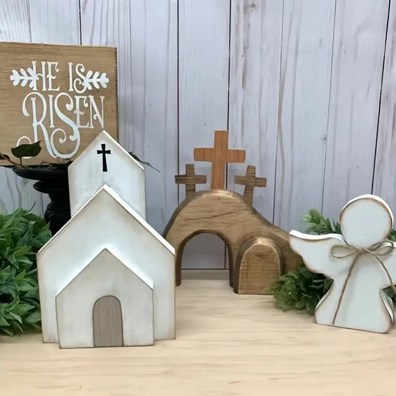 Easter Blessings: Set of 4 Wooden Jesus Ornaments