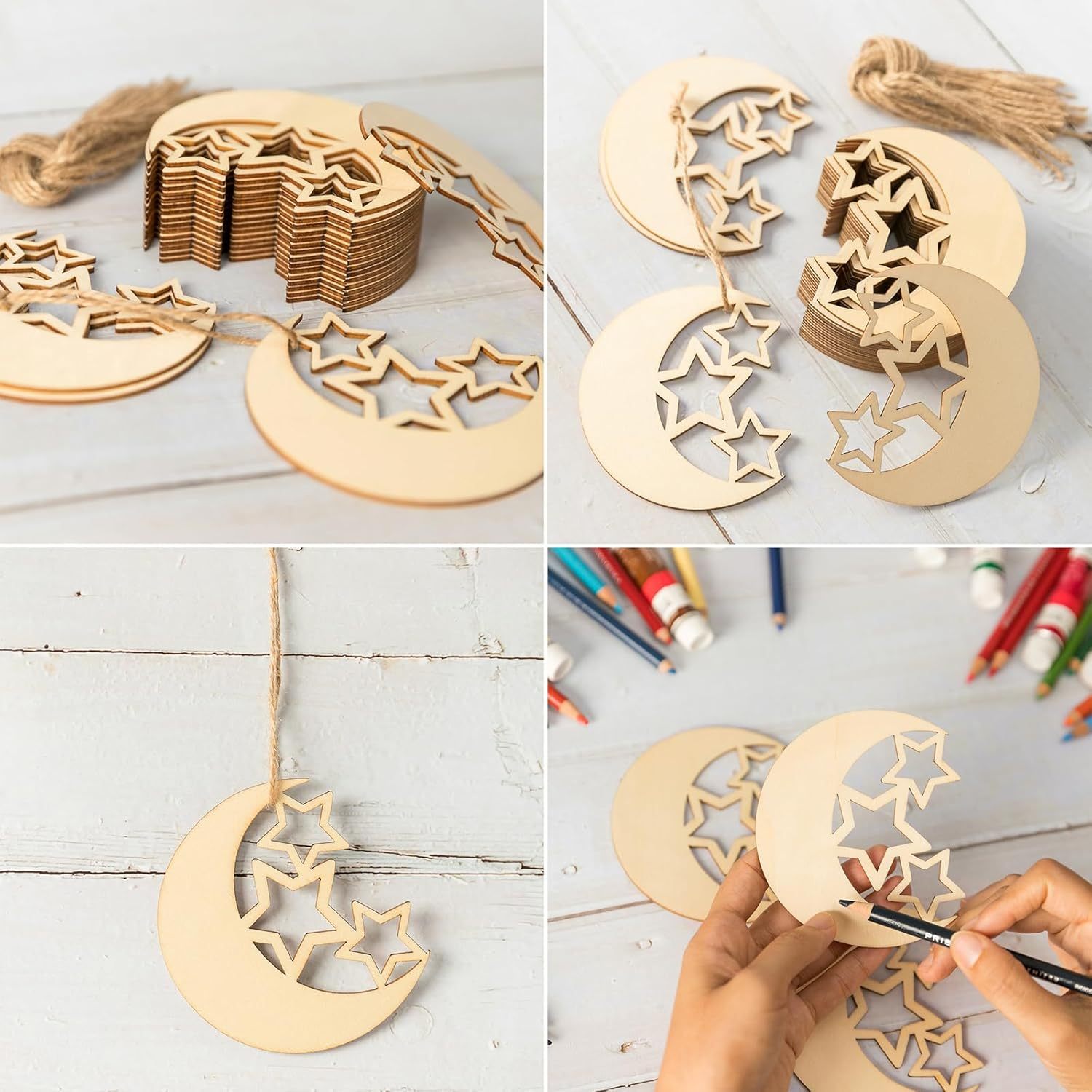 30pcs Wooden Moon Star DIY Craft Decorations
