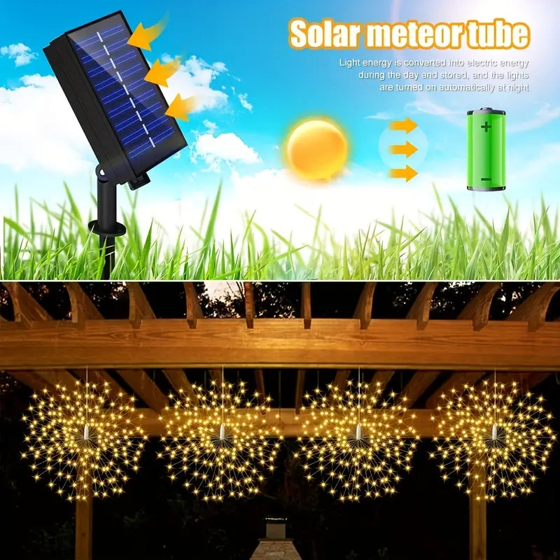 Outdoor Solar Firework Lights - 4-Pack 480 LED Starburst Hanging Lights