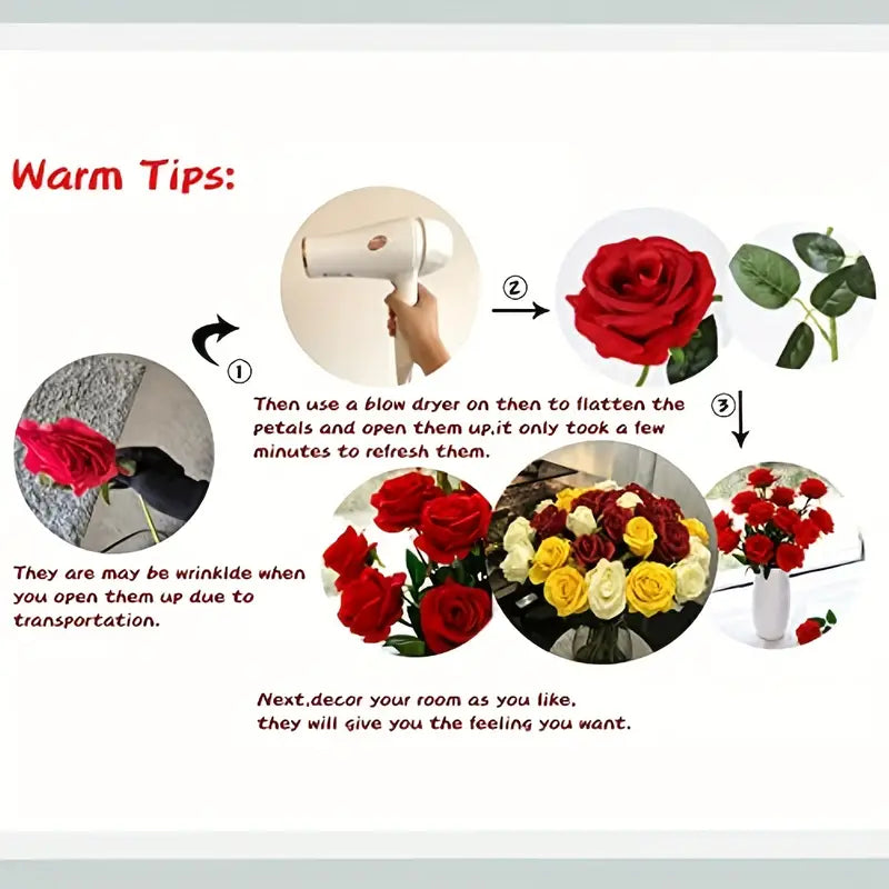 12-Piece Realistic Artificial Rose Bouquet - Red Long Stem Roses for Floral Arrangements