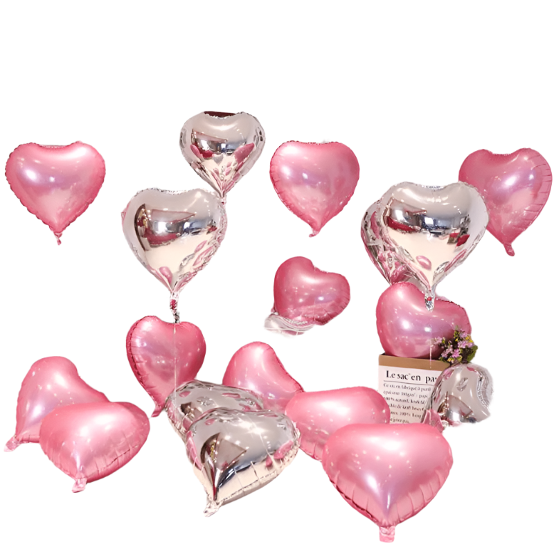 10Pcs Pink Silver Love Balloons Set