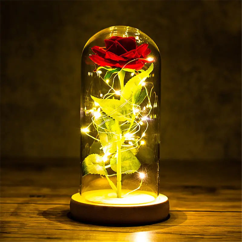 Eternal Rose LED Light Foil Flower in Glass Cover(Red)