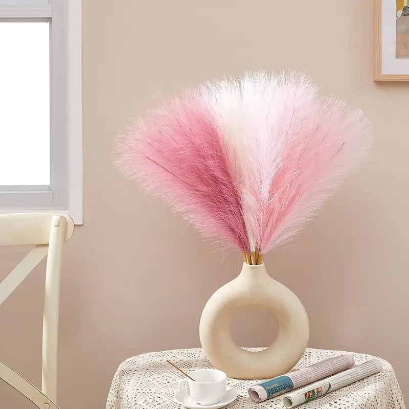 Set of 3 Artificial Pampas Grass Stems (43.18cm) - Blush, Cream & Pink Gradient