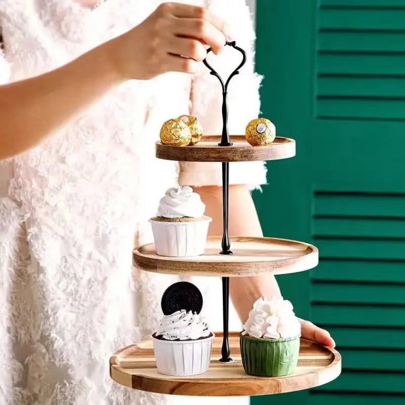 Acacia Wood 3 Layers Cupcake Stand - Elegant Display Rack for Desserts