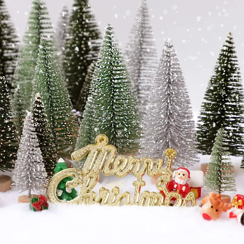 15-Piece Christmas Trees Set - Assorted Artificial Bottle Brush Trees with Wooden Bases