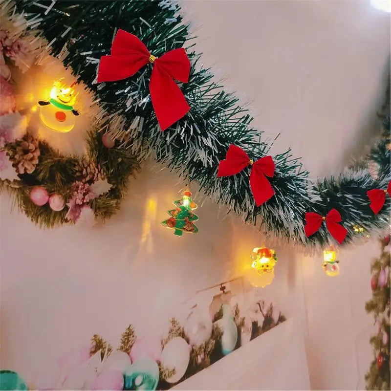 6-Piece Christmas Decoration Set - White Edge Ribbon & Bow Tree Pendant