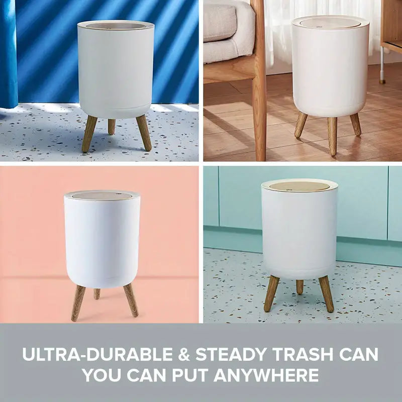 Primo Supply Nordic Trash Can with Legs - Free-Standing Push Top Waste Basket (1pc, White)