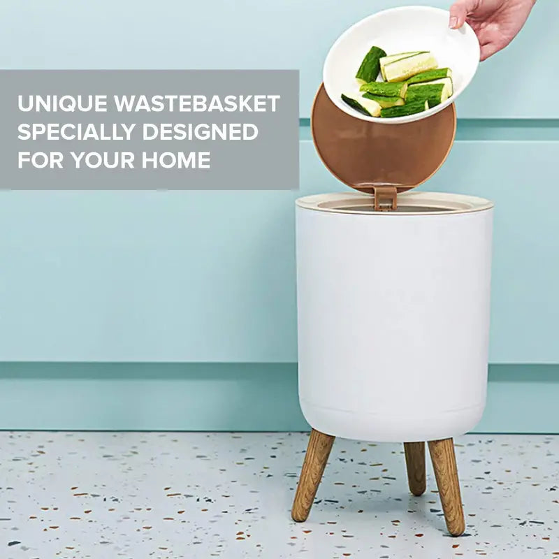 Primo Supply Nordic Trash Can with Legs - Free-Standing Push Top Waste Basket (1pc, White)
