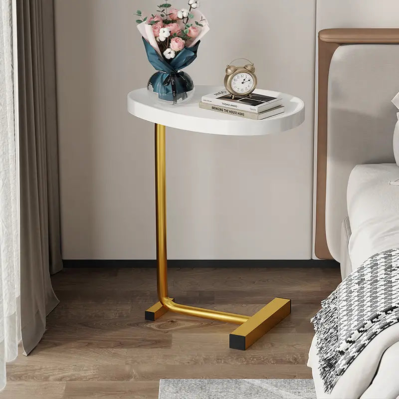Casual White and Golden Small Coffee Table with Lightweight Design