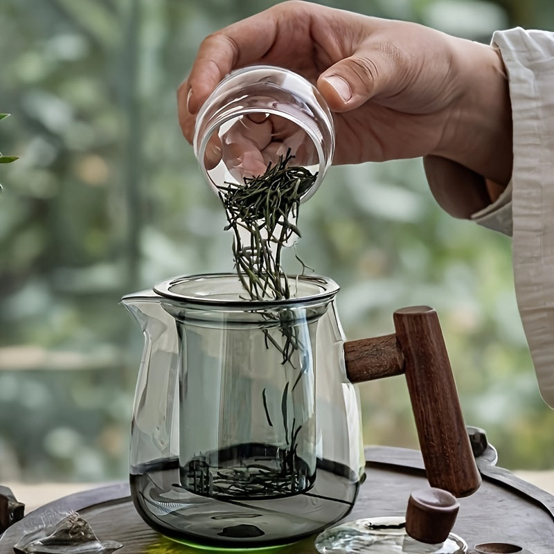 Glass Tea Kettle with Strainer & Wood Handle