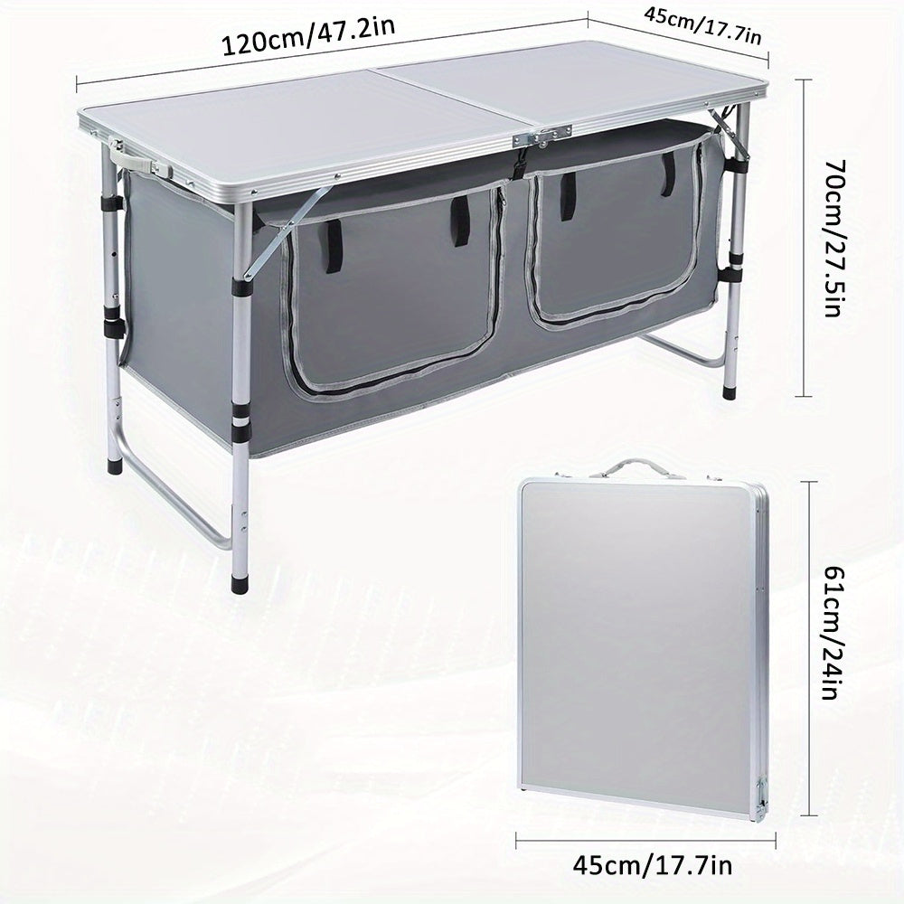 3-Height Portable Folding Camping Table with Storage