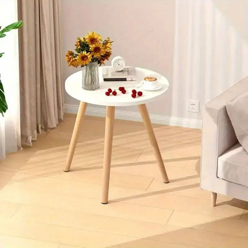 Round End Table with Solid Wood Legs
