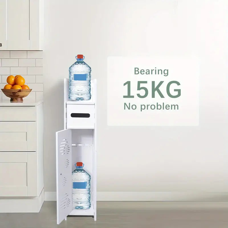 Slim PVC Waterproof Storage Cabinet - Freestanding Organizer in White